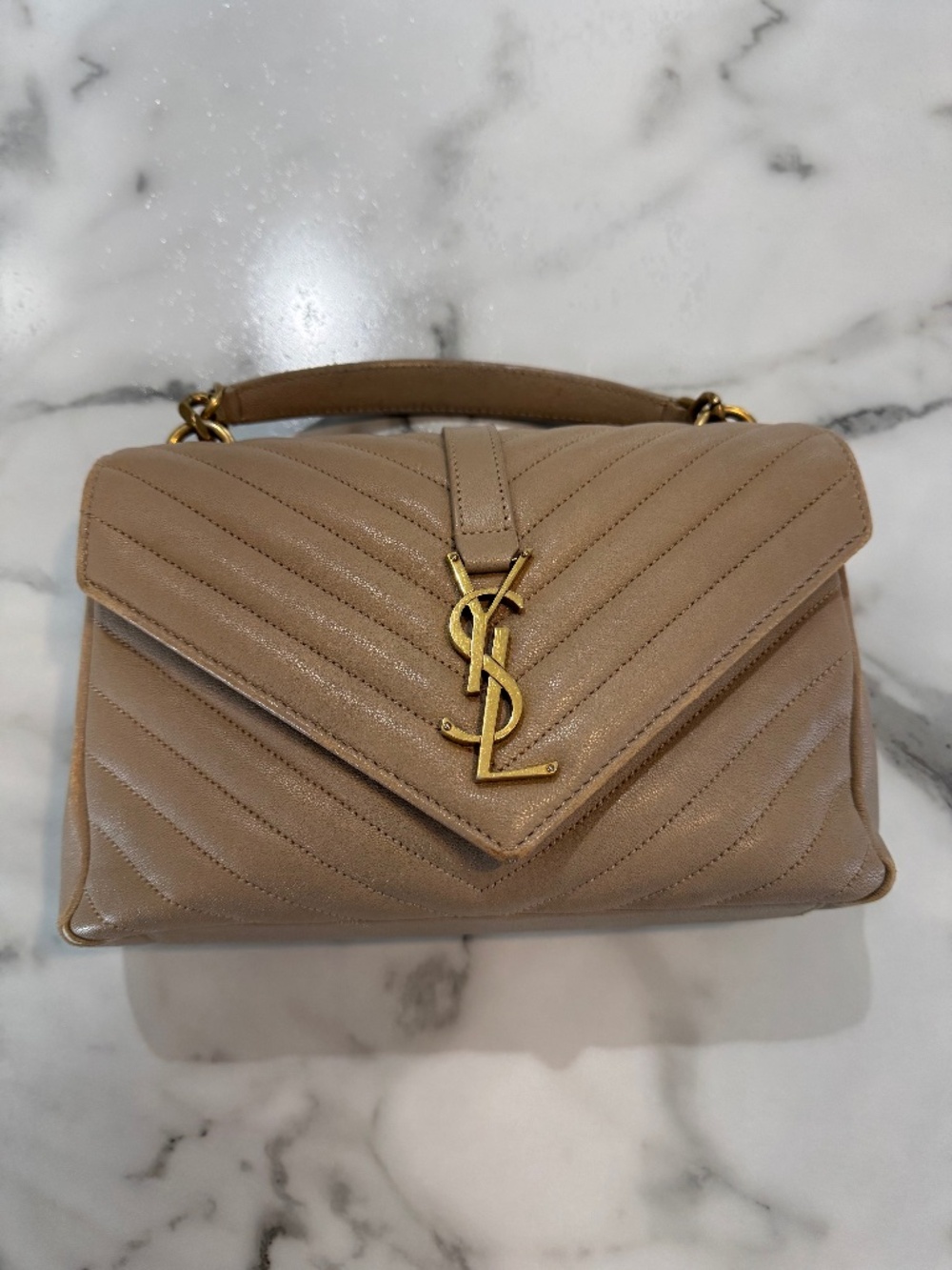 Yves Saint Laurent YSL Medium College Bag in Dark Beige